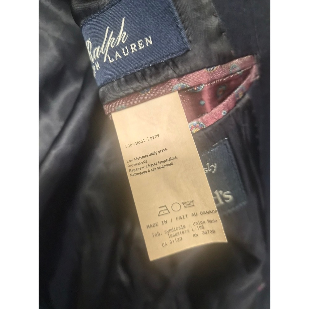 Ralph Lauren Mens Navy Blue 100% Wool 2 Button Blazer Sport Coat 44L Canada - Picture 10 of 13